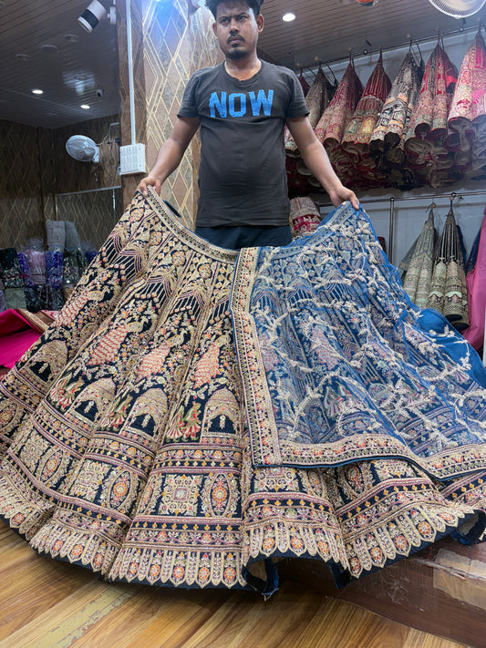 Lovely maroon blue morpich peacock doli barat bridal Lehenga