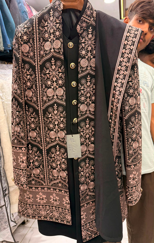 Black Colour Long Indo western Sherwani Mens Wear