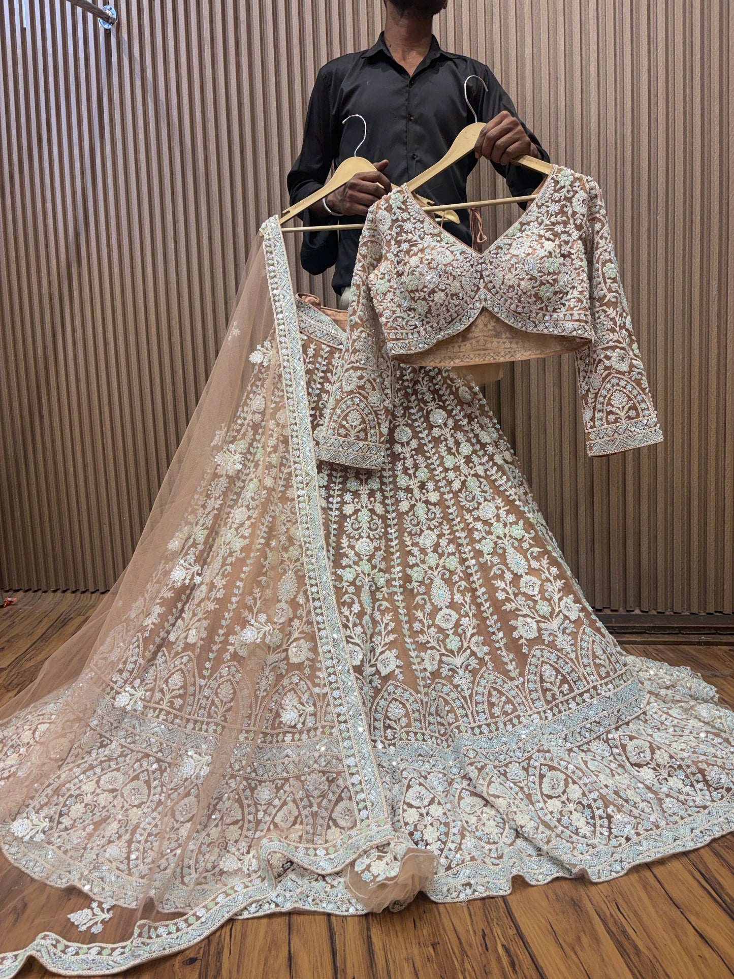 Elegant peach crop top Lehenga