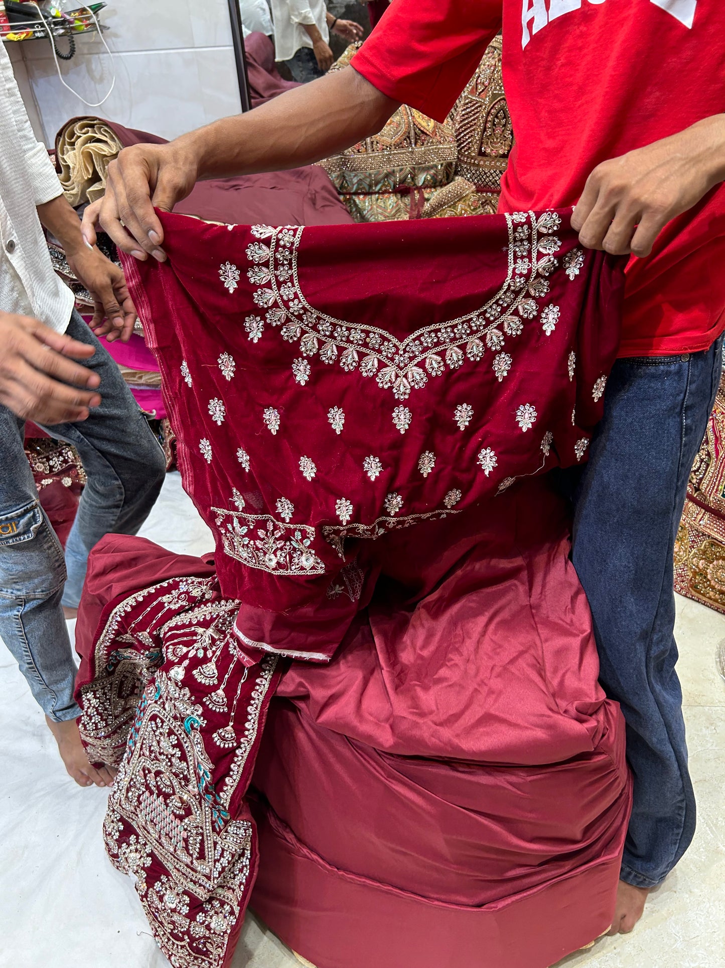 Maroon peacock bridal lehenga