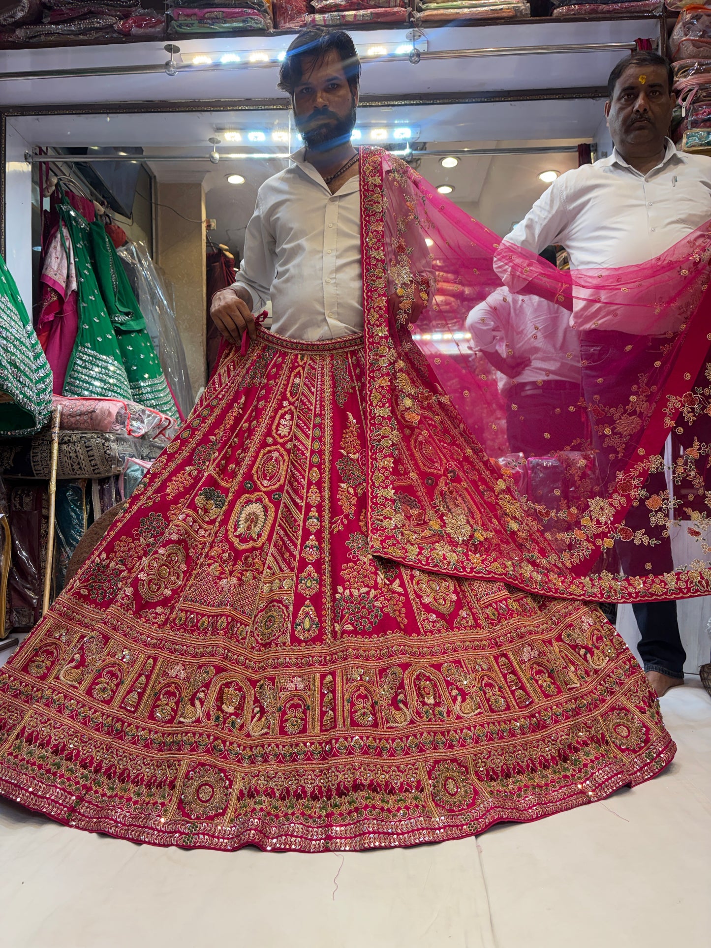 Glamorous handwork peacock rani pink Lehenga