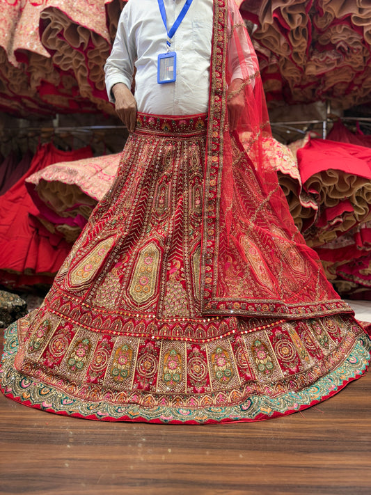 Eye Catching red peacock bridal Lehenga