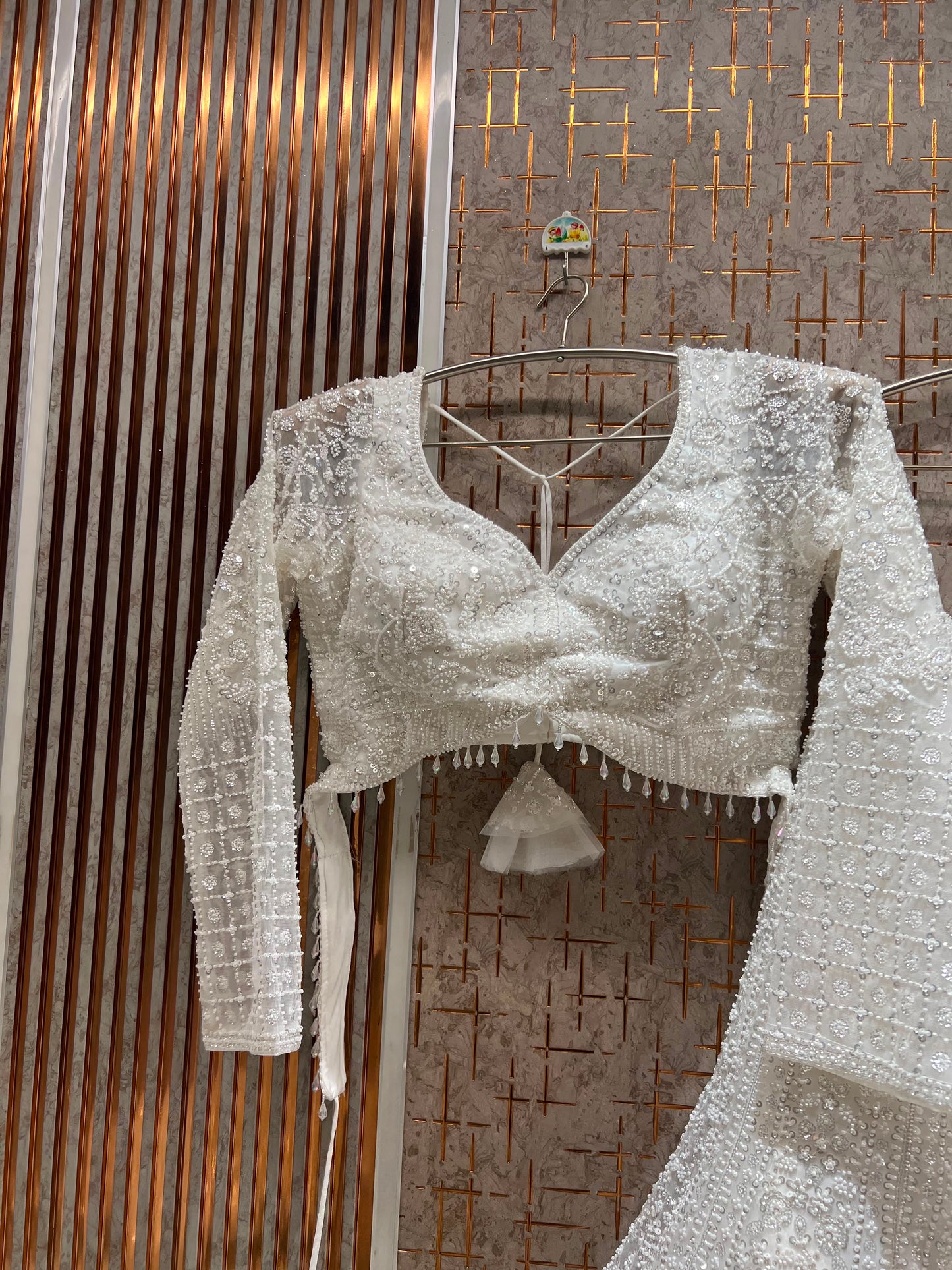 White Fish Cut Crop Top Lehenga