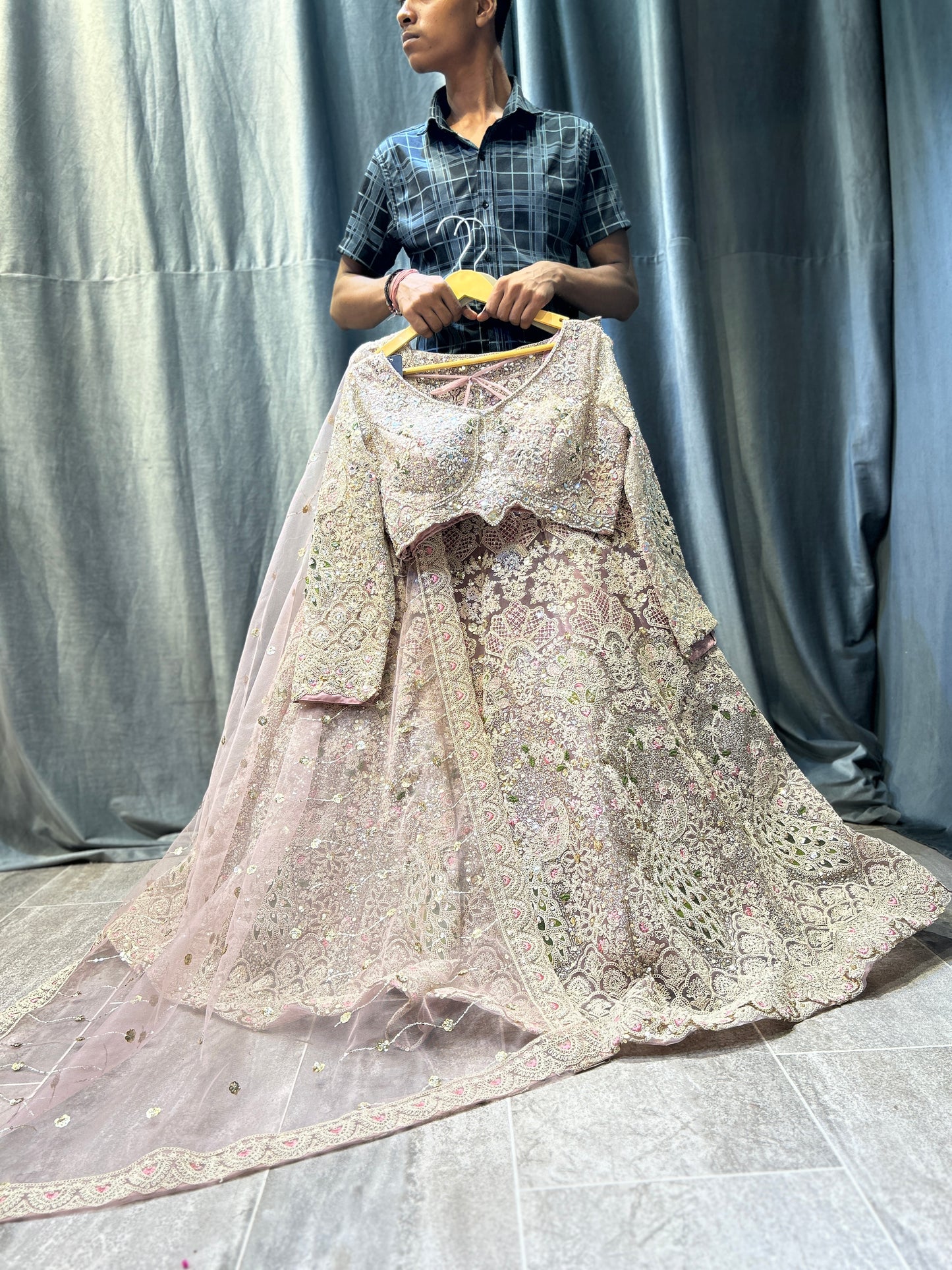 Fantastic peacock pista green crop top lehenga