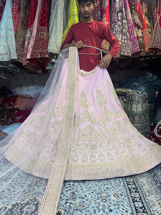 Fabulous pink handwork zardozi dabka Lehenga