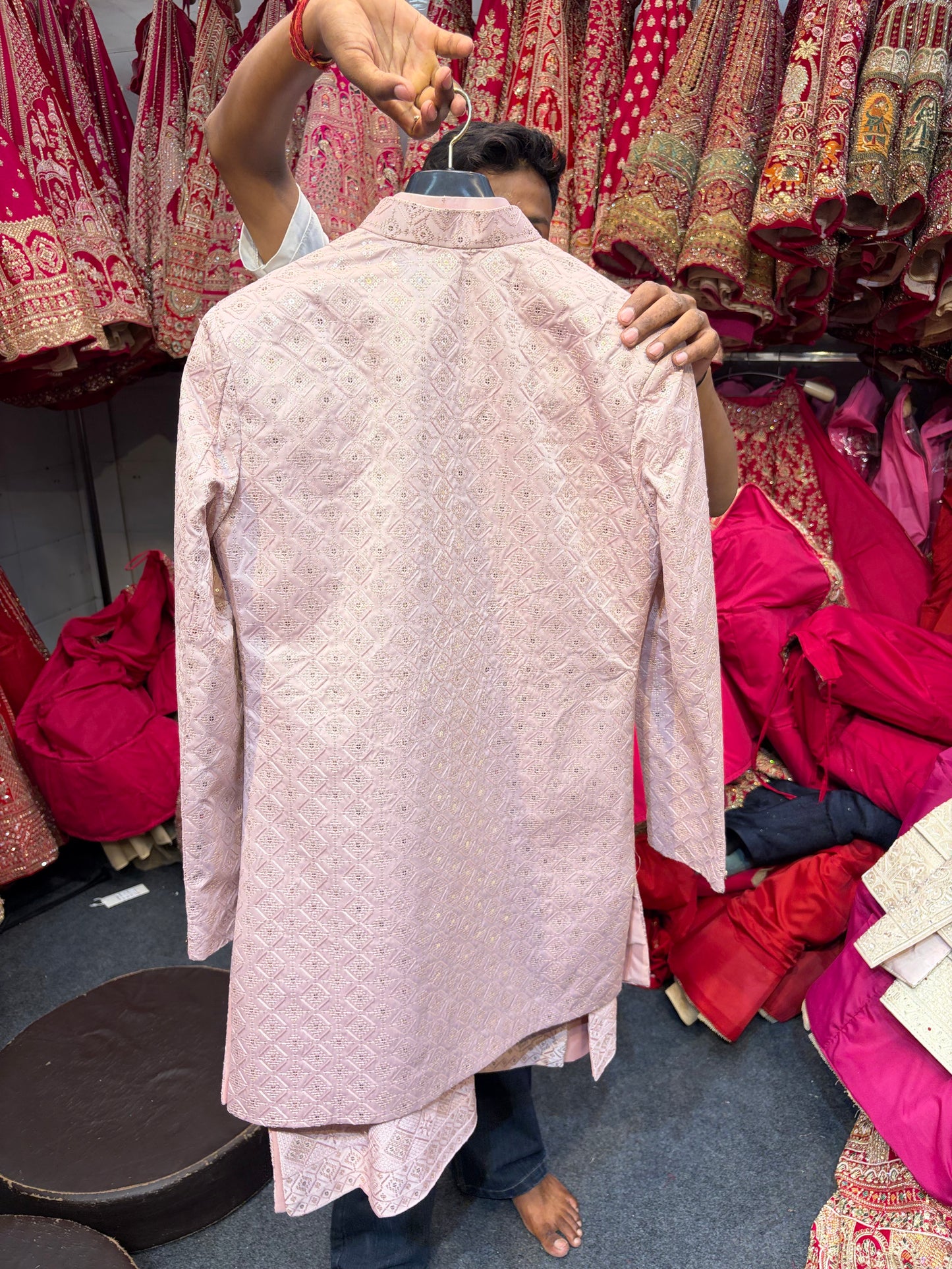Pink Colour Long Indo western Sherwani Mens Wear