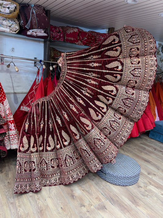 Dark Maroon Peacock Ball Bridal Lehenga