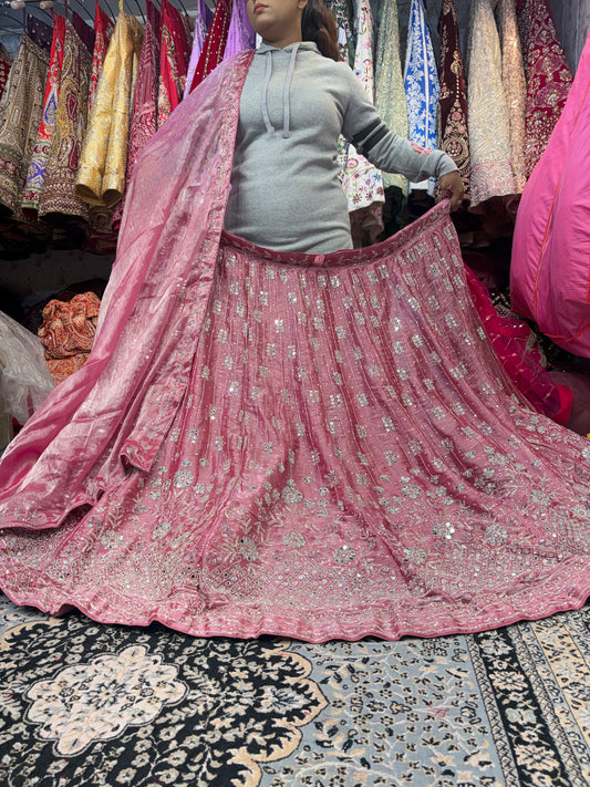 Tremendous Baby pink Mirror work Lehenga