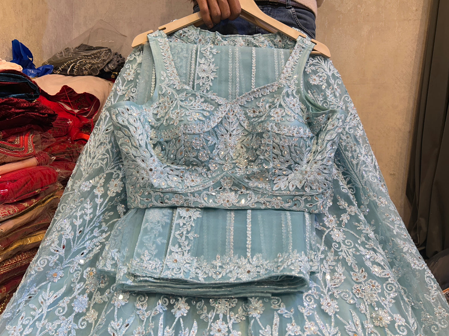 Glamorous blue crop top lehenga