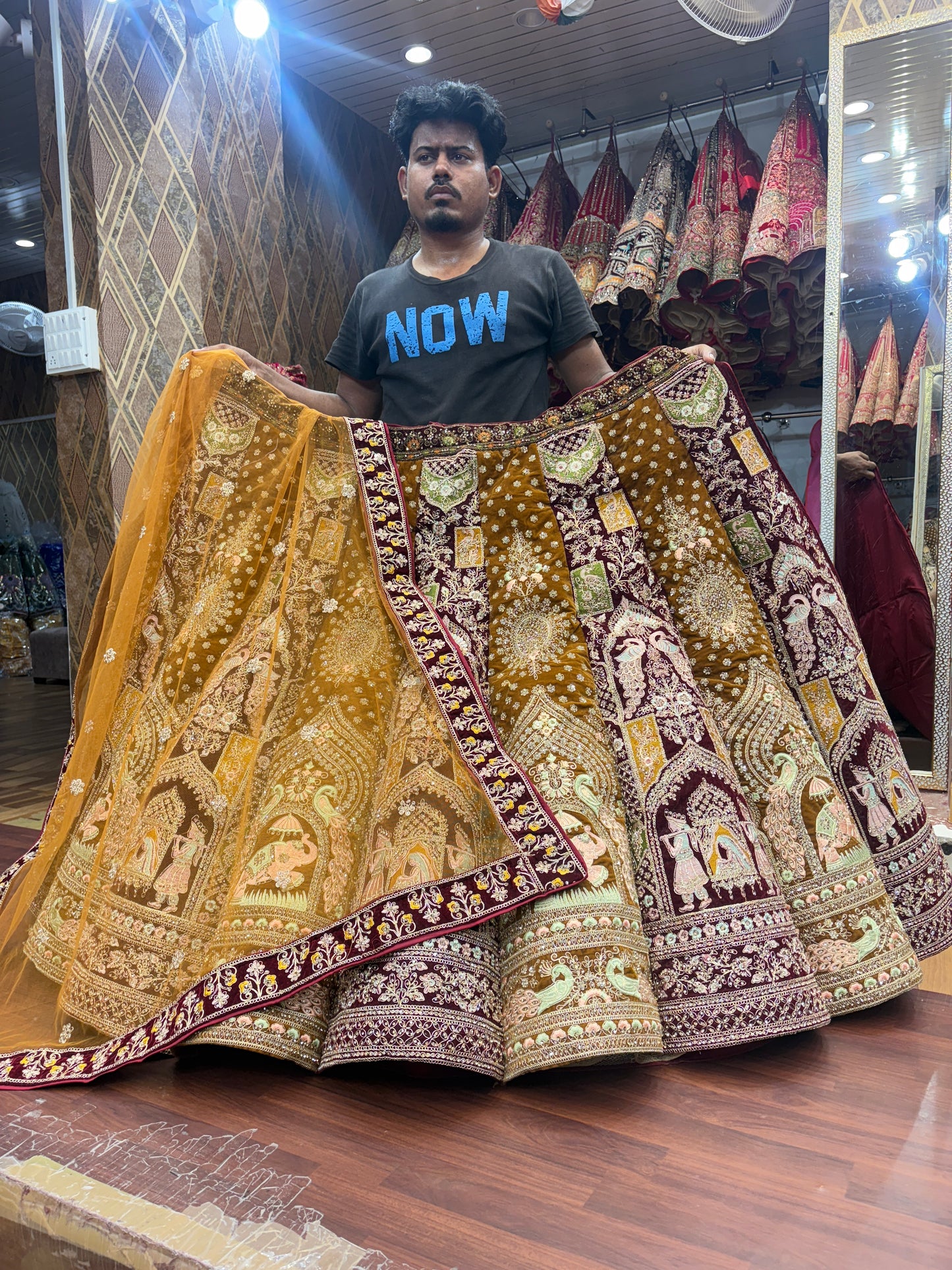 Astonishing multicolour gajraj doli barat ball bridal Lehenga