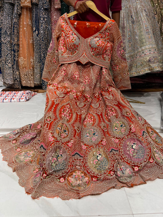 Beige Golden Crop Top Lehenga