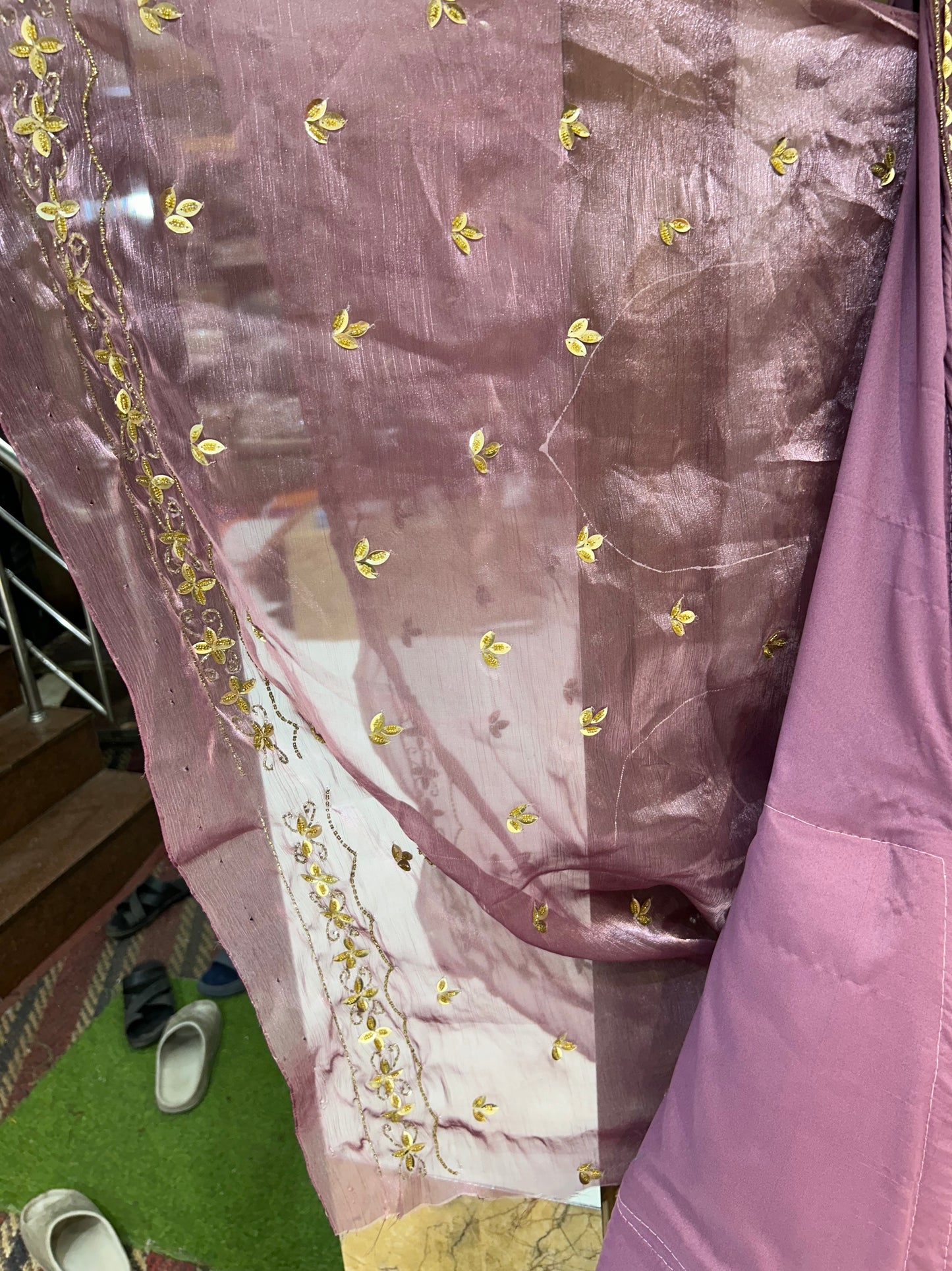 Pink onion Saturn mirror Lehenga