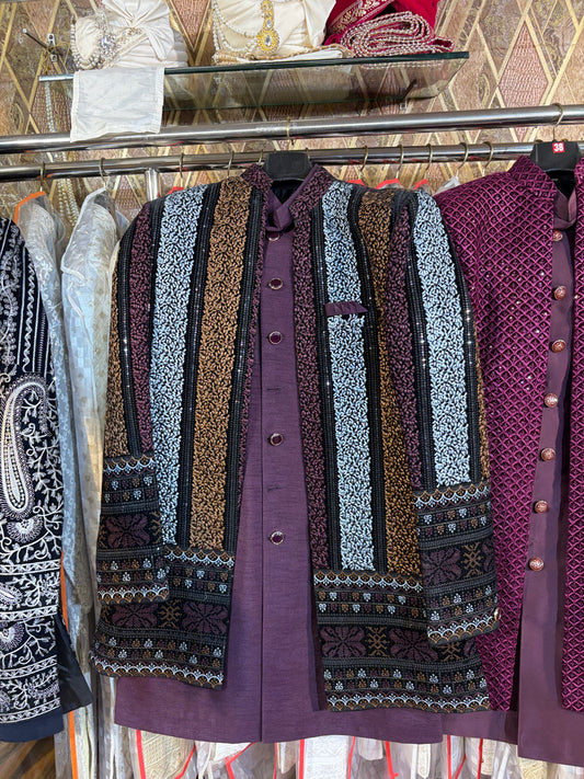 Maroon Multicolour Jodhpuri indo western blazer kurta Sherwani