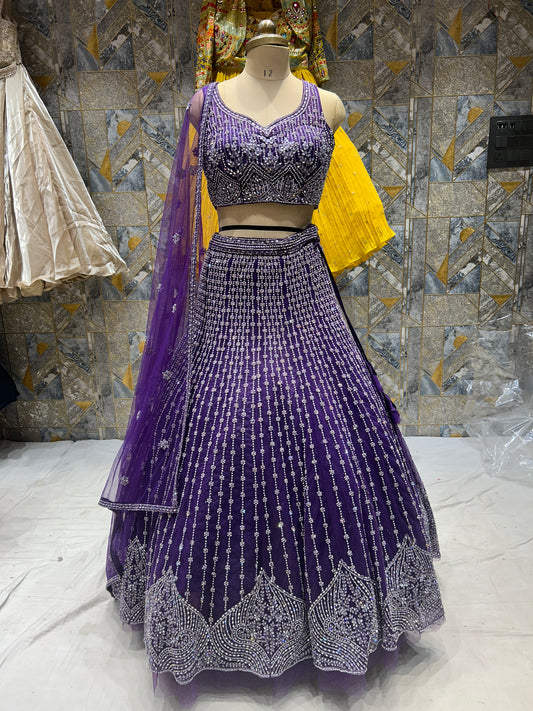 Purple violet crop top Lehenga