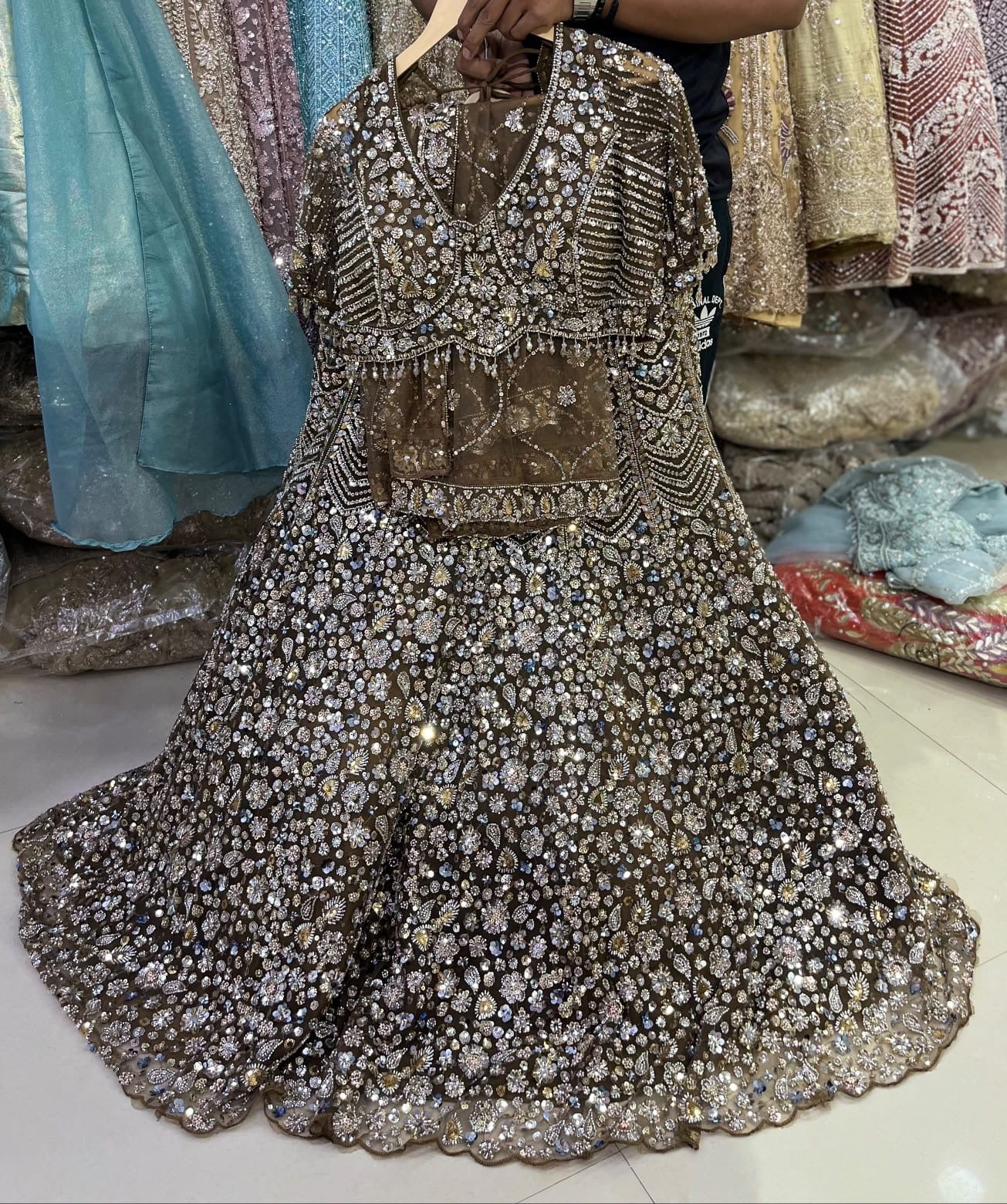 Mehndi green Crop top Lehenga