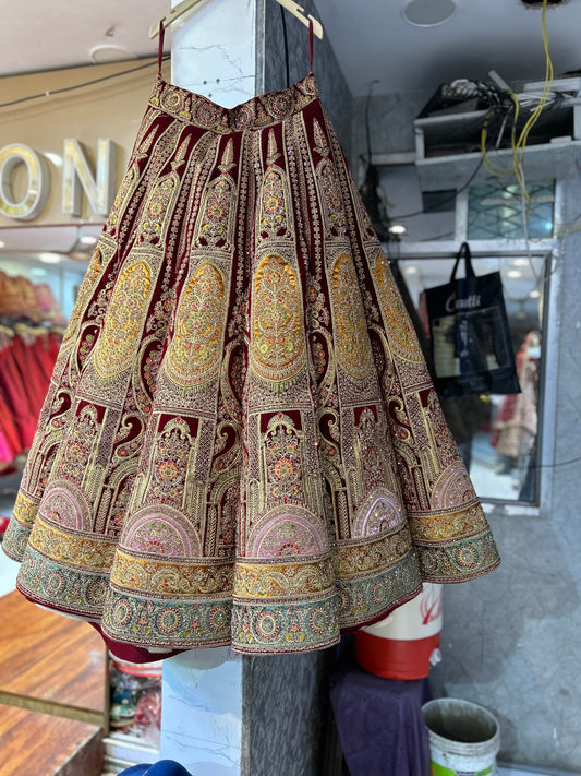 Astonishing mustard maroon Lehenga - Shopping World