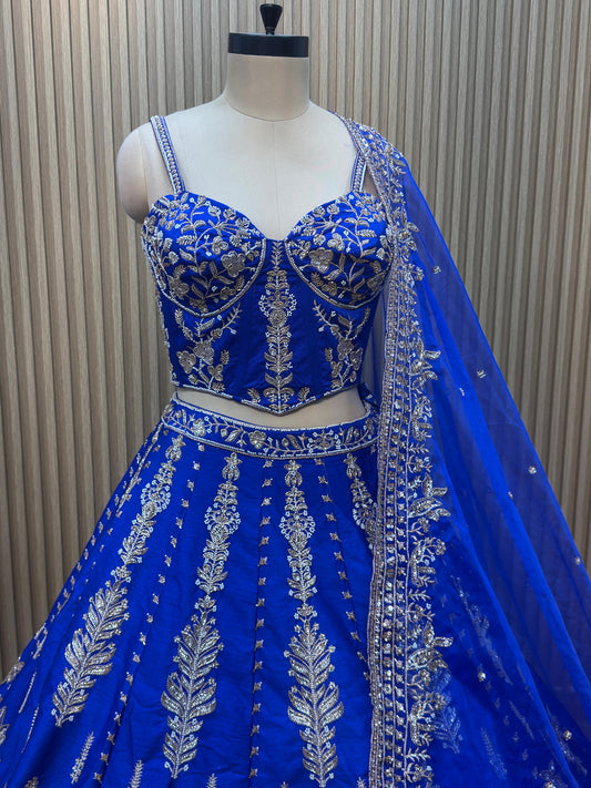 Blue Crop top Lehenga