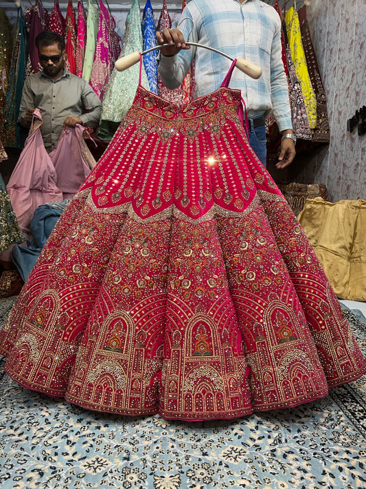Rajwada  jhumka red rani pink maroon ball bridal lehenga