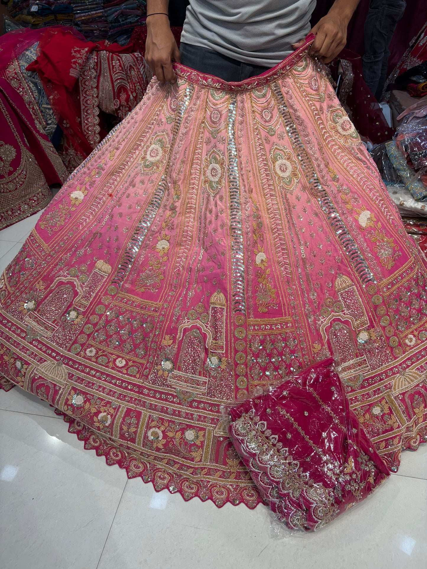 Pink Double Shade Bridal Lehenga