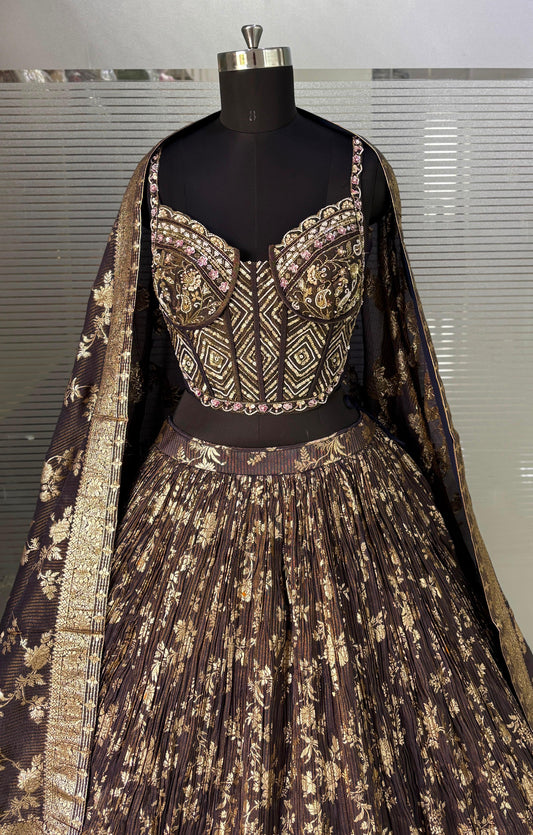 Black Brown Crop Top Lehenga