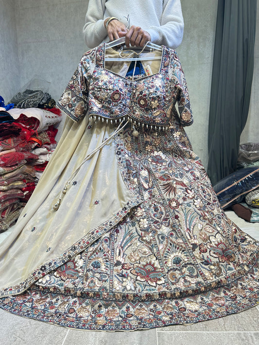 Stunning beige multicolour crop top lehenga