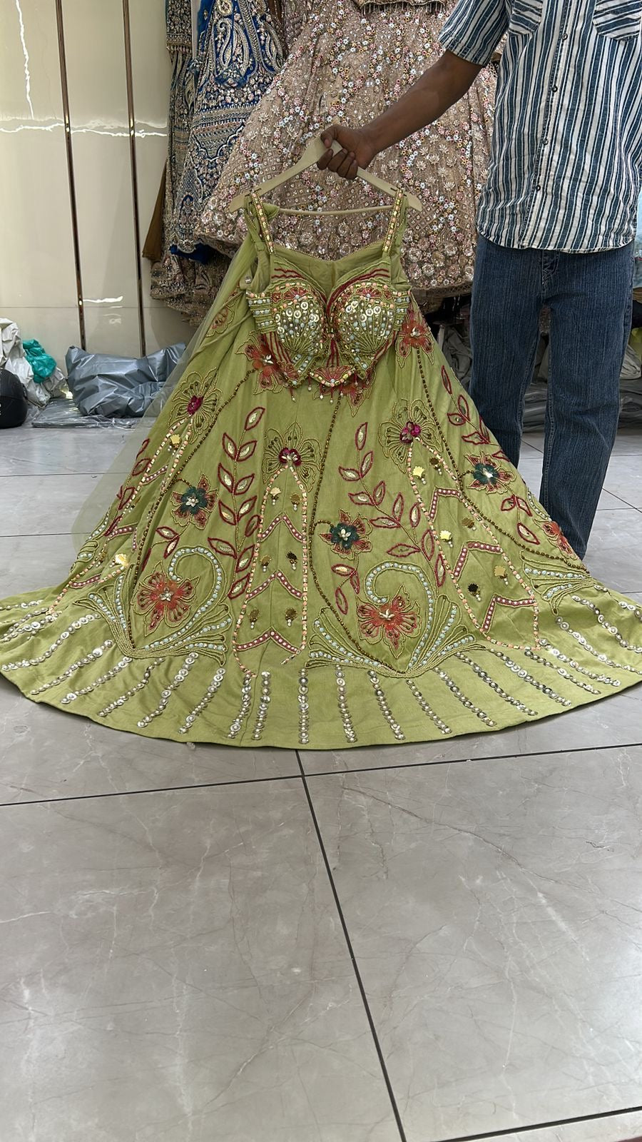 Pdp Pista Green Crop Top Lehenga