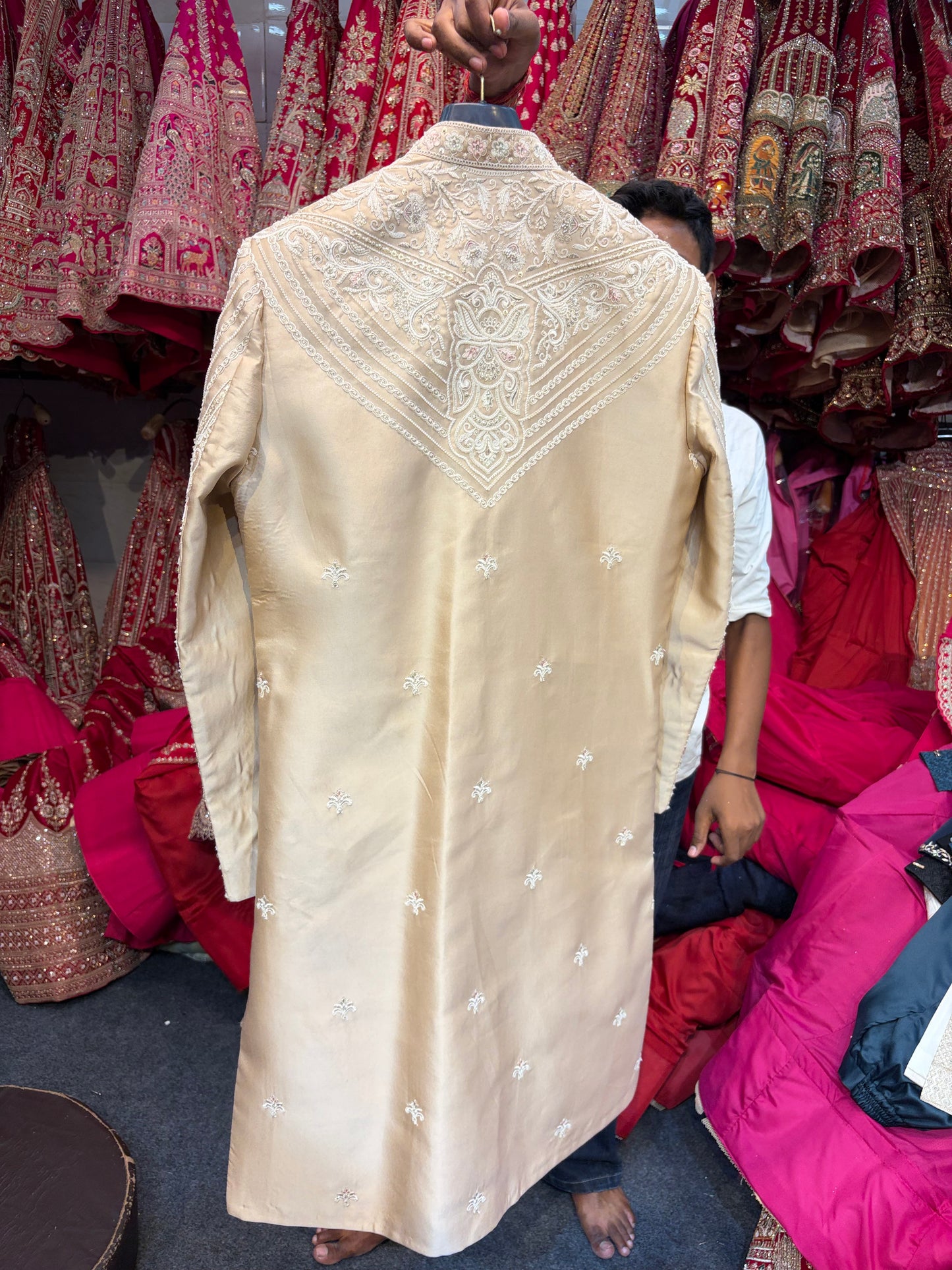 Royal Cream Golden Colour Sherwani