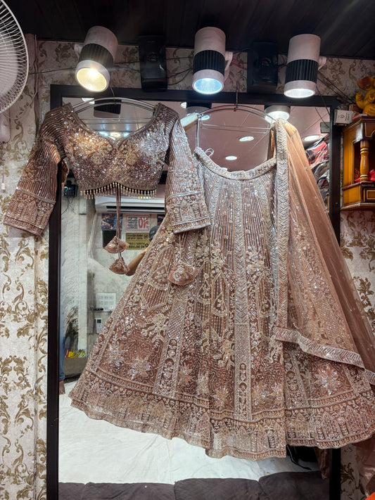 Good looking light peach Crop Top Lehenga