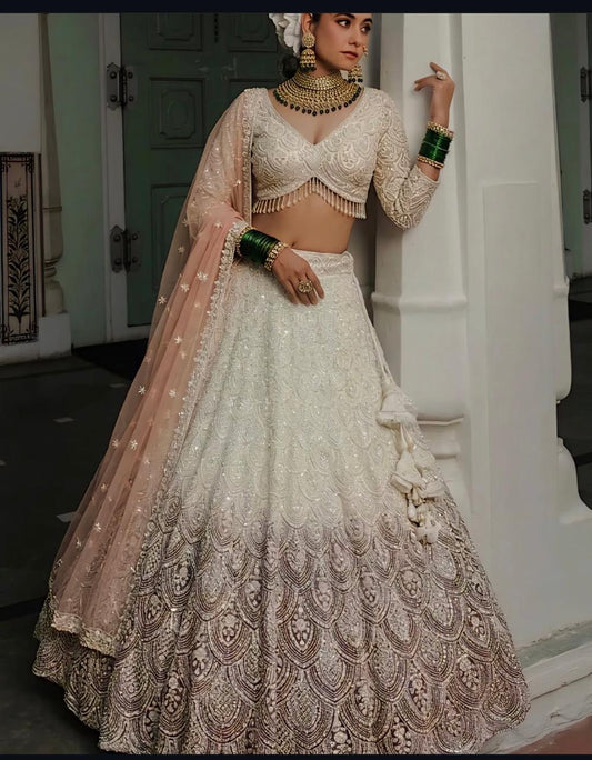 White Brown Double Shade Crop Top Lehenga - Shopping World