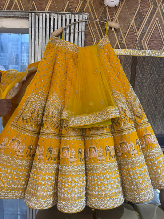 Lavishing yellow haldi Doli barat Ball bridal Lehenga