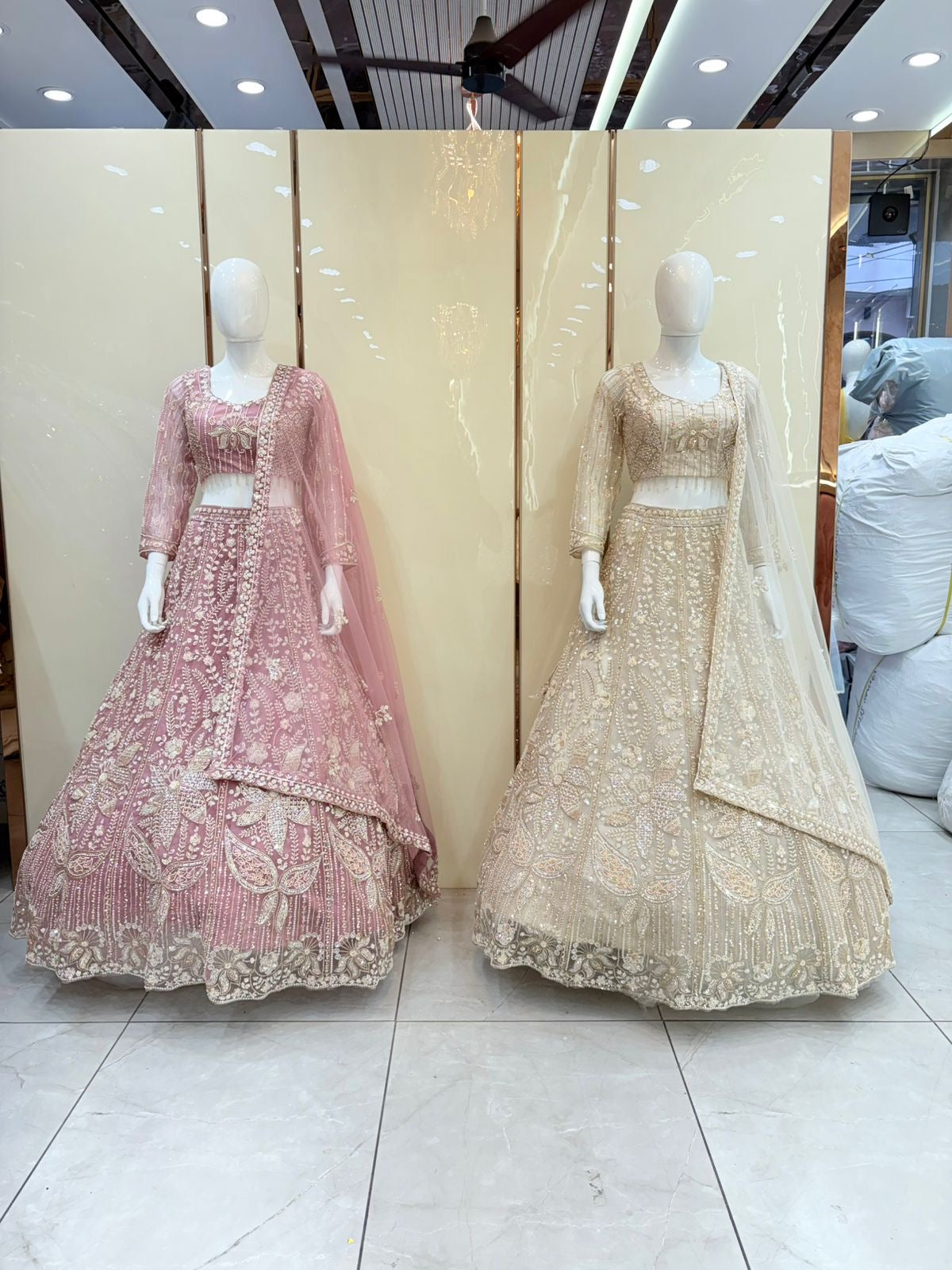 Pink golden Crop top Lehenga