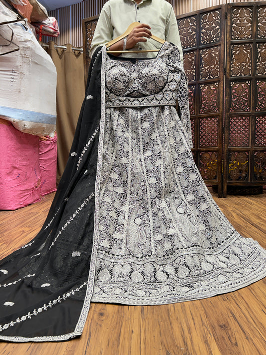 Awesome silver black crop top Lehenga