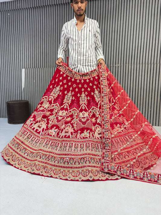 Lovely red handwork doli barat bridal Lehenga