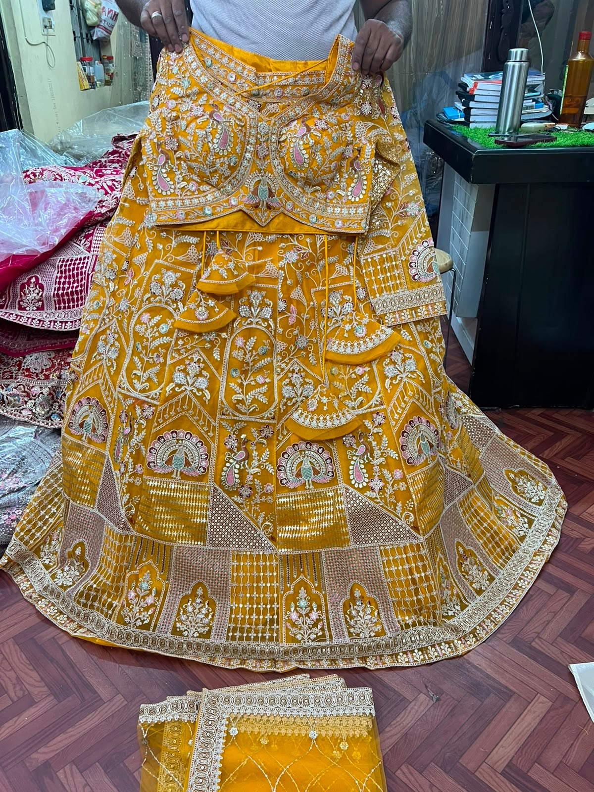 Sky Blue Peacock Crop Top Lehenga