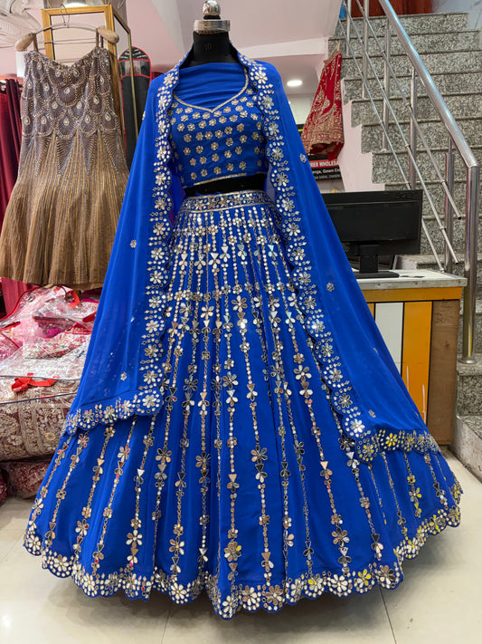 Royal Blue Mirror Work Designer Lehenga
