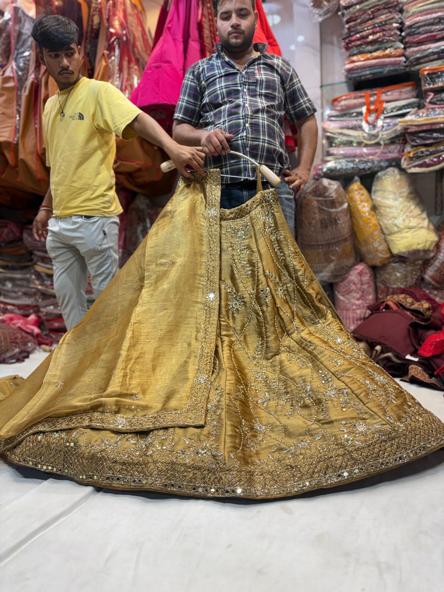 Charming golden yellow mirror work Lehenga