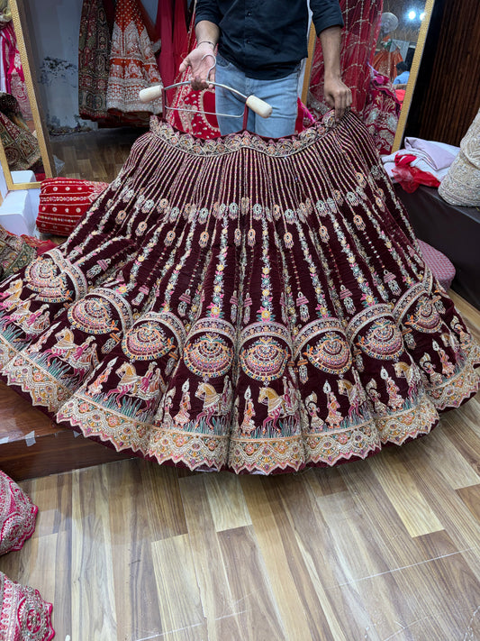 Maroon Doli Barat Ball Bridal Lehenga
