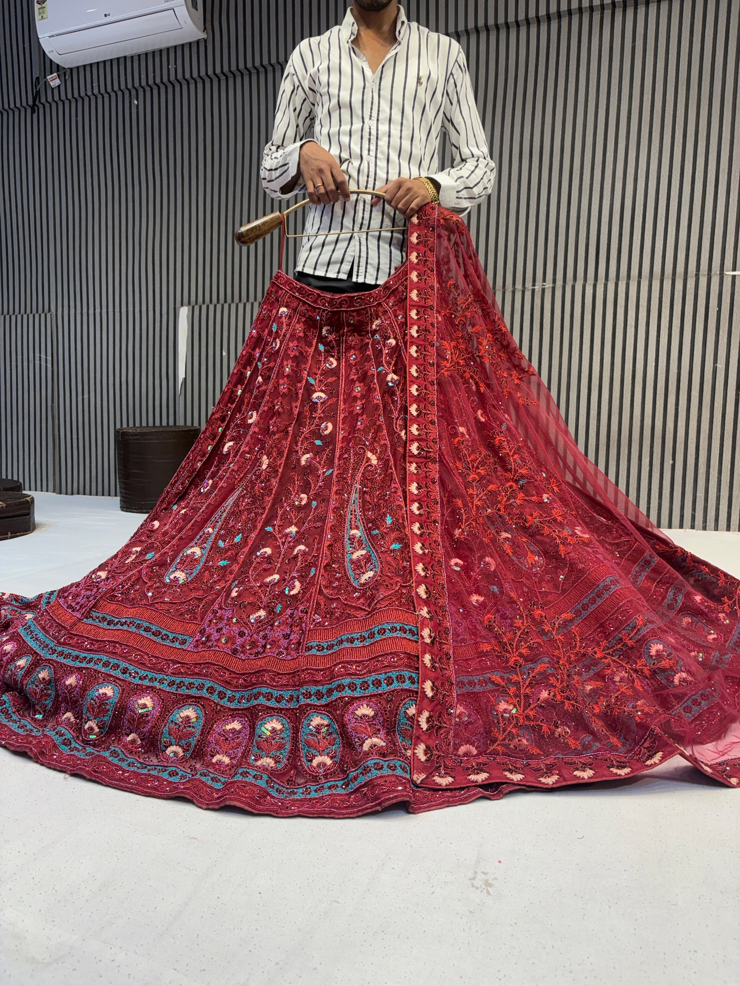 Beautiful maroon peacock handwork bridal Lehenga