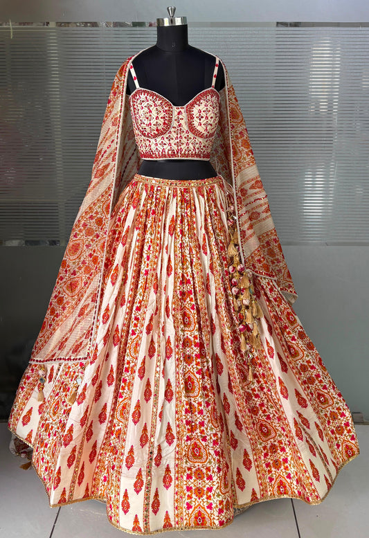 White Orange Crop Top Lehenga