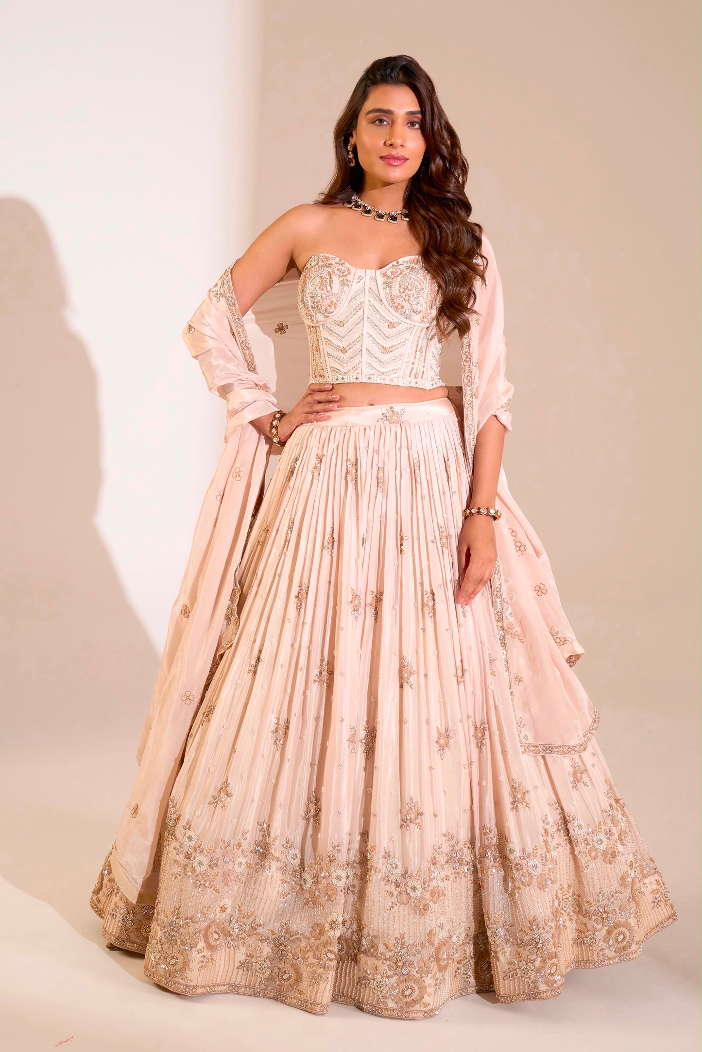 Baby Pink Designer Crop Top Lehenga