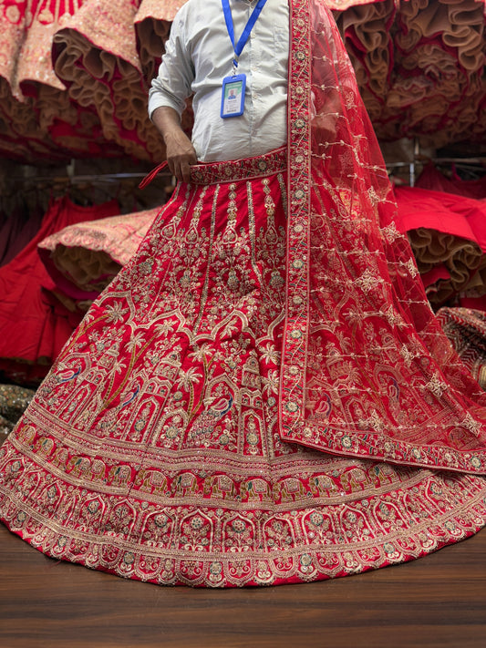 Lavishing red peacock bridal Lehenga
