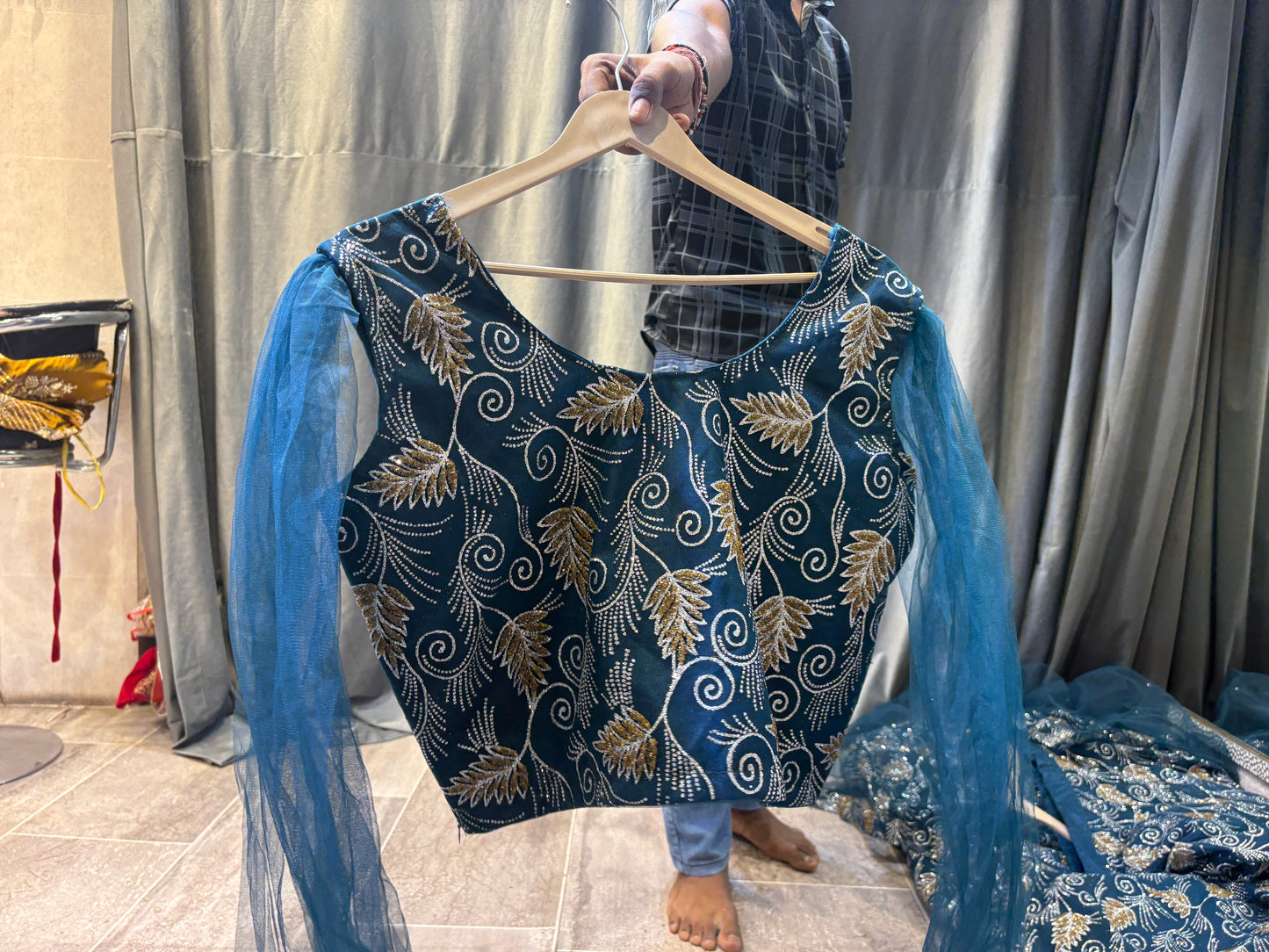 Lavishing blue crop top Lehenga