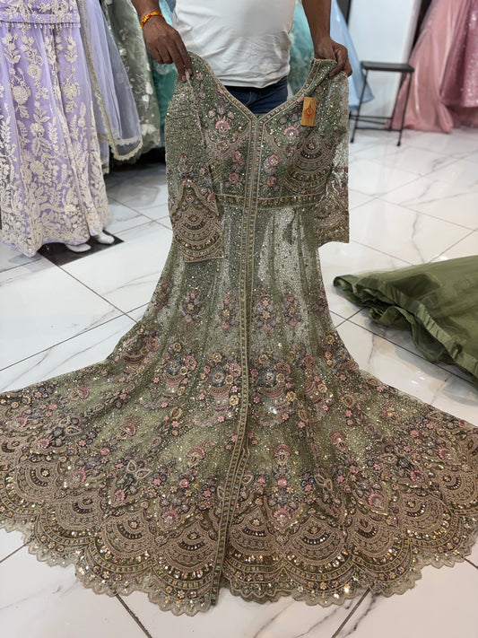 Lavishing pista green peplum Dress Lehenga