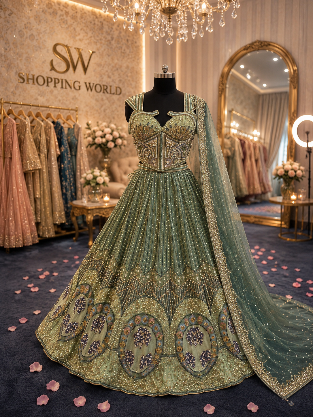 Green Pdp Crop Top Lehenga