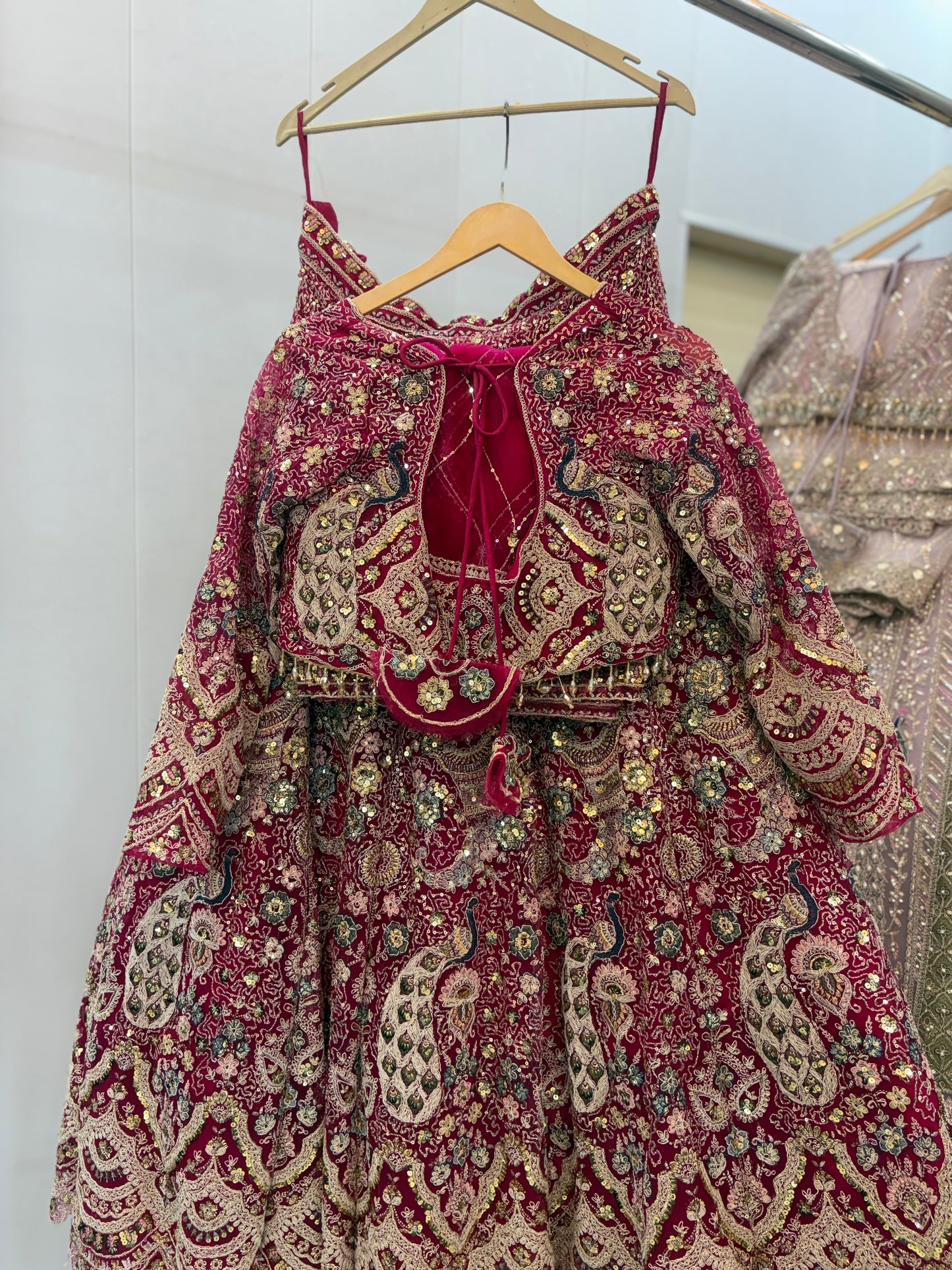 Delightful pista green peacock crop top Lehenga