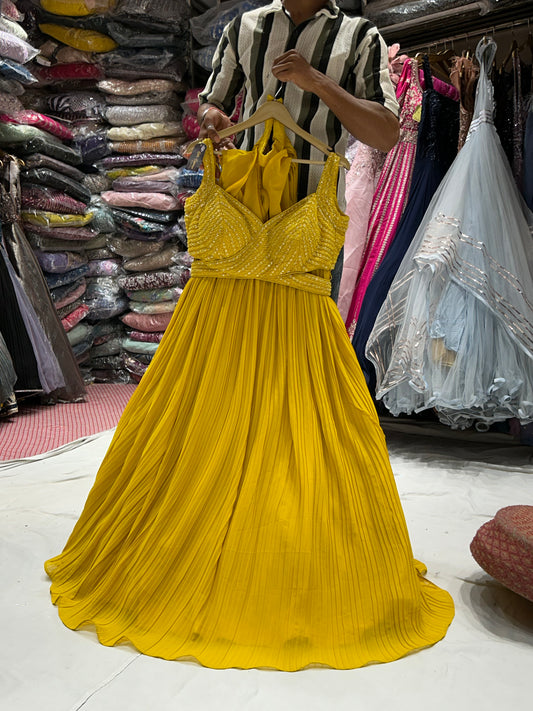 Haldi mehendi Yellow Designer crop top lehenga