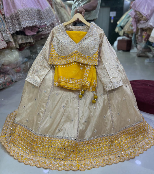 Silver yellow crop top Lehenga