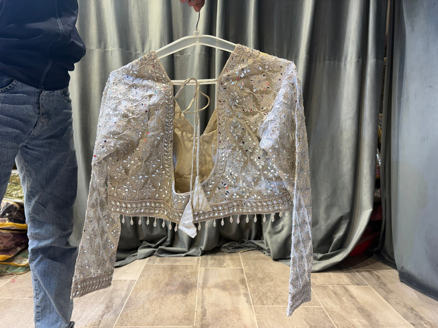 Designer White silver Crop Top Lehenga