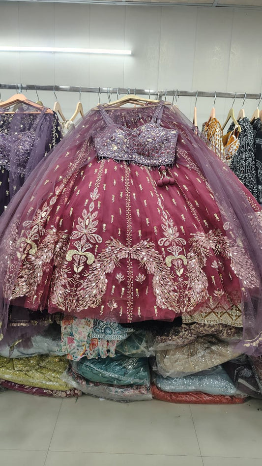 Green crop top lehenga