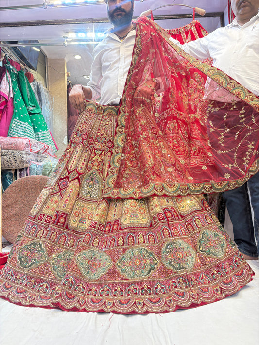 Pretty maroon red handwork bridal Lehenga